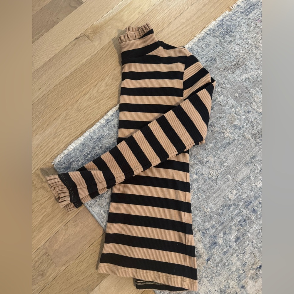 J. Crew Black and Camel Striped mock neck